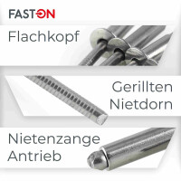 Blindnieten 4,0x12 mm mit Flachkopf DIN 7337 Edelstahl A2