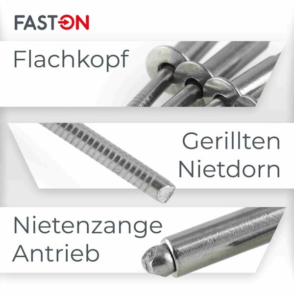 100 Stück Blindnieten 4x18 Mm – Flachkopf, Stahl Produktbild-Vorschau 3