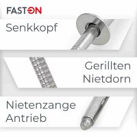Blindnieten 5,0x30 mm mit Senkkopf DIN 7337 Edelstahl A2
