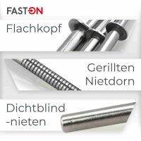 Dichtblindnieten 4,8x10 mit Flachkopf gerillter Nietdorn ISO 16585 Edelstahl A2