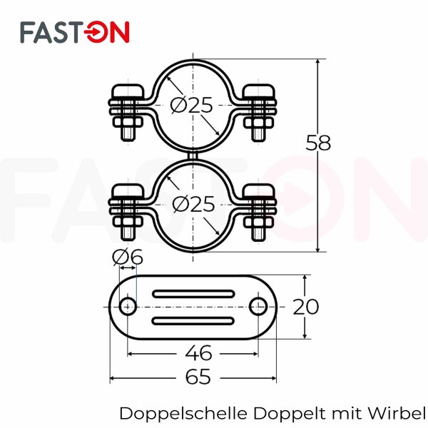 FASTON® Doppelschelle mit Wirbel 25 mm Edelstahl A2 V2A