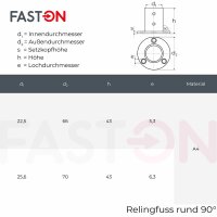 Relingfuss 90° rund 22mm
