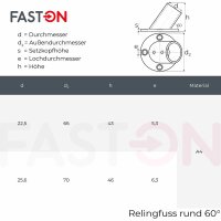 Relingfuss 60° rund 22mm