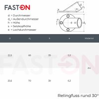 Relingfuss 30° rund 22mm