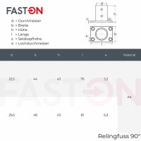 Relingfuss 90° Edelstahl A4 22mm