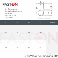 Drei Wege-Verbindung 90&deg;  25mm