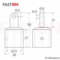 Endkappe 22mm Edelstahl A4