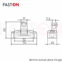 Bimini Swivel 70x25x50mm Deck Hinge