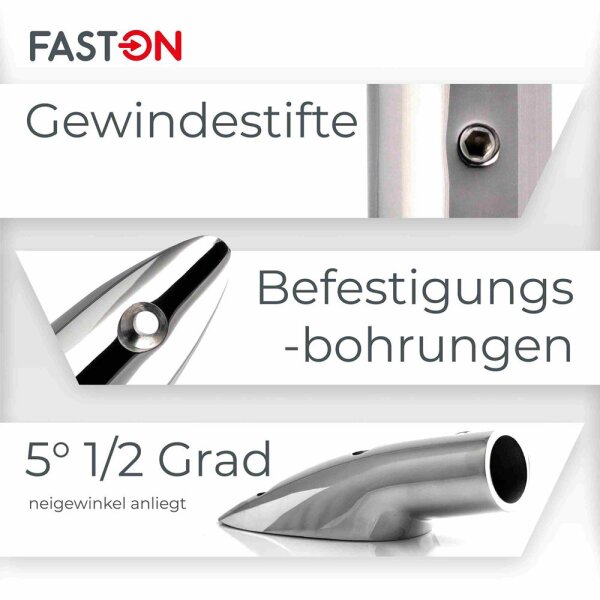 FASTON® Handlaufendstück Aus Edelstahl A4 – 5,5° Neigung, Für 22 Mm Rohre, Poliert & Seewasserbeständig