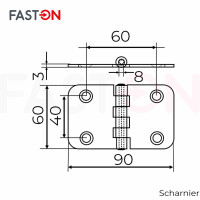 Scharnier 90x60x3mm Edelstahl A2