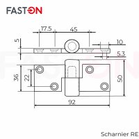 Scharnier Re 92x36x5mm Recht
