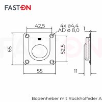 Bodenheber 65x55mm Edelstahl A2