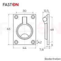Bodenheber 44x63mm Edelstahl A4