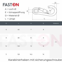 Karabinerhaken 60mm Mit Mutter mit Kausche