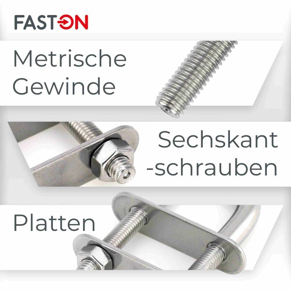 FASTON® U-Bolzen M4x30 Edelstahl A4 V4A (AISI 316) mit 2 Platten