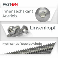 Linsenkopfschrauben M3x16 mit Innensechskant ISO 7380 Edelstahl A2