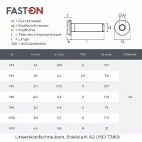 Linsenkopfschrauben M6x30 Innensechskant (ISK) ISO 7380 Edelstahl A2