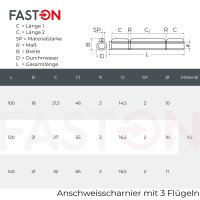 Anschweisscharnier 140mm Edelstahl A2&nbsp;