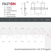 Anschweisscharnier 118mm Edelstahl A2