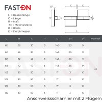 Anschweisscharnier R-122mm Edelstahl A2