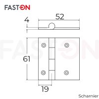 Scharnier - Edelstahl A4  52x61mm