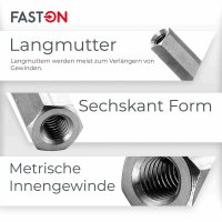 Gewindemuffen M6x20 (SW10) Sechskant Edelstahl A2