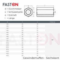Gewindemuffen M30x60 (SW46) Sechskant Edelstahl A2