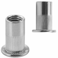 Flachkopf-Einnietmuttern M6x14,5 Rundschaft offen...
