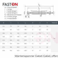 Wantenspanner M5 Gabel/Gabel geschwei&szlig;t, offen, Edelstahl A4