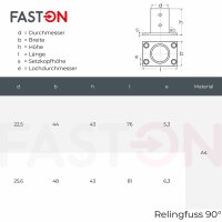 Relingfuss 90&deg;  Edelstahl A4 25mm