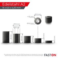 Distanzhülse 15x6,5x10 aus Vollmaterial Edelstahl A2